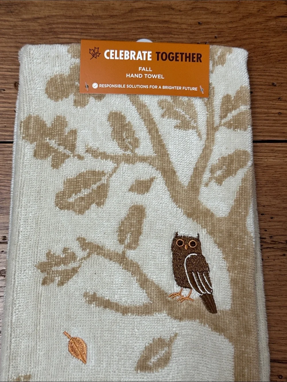 Celebrate Together Fall Hand Towel - Cream & Tan with Orange Fox